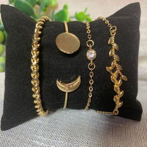 4 PC Women Charm Crystal Gold Plated Cuff Bracelet